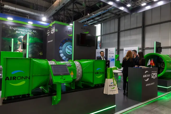 Green Aironn ducted axial fan unit with integrated control screen at MCE 2026