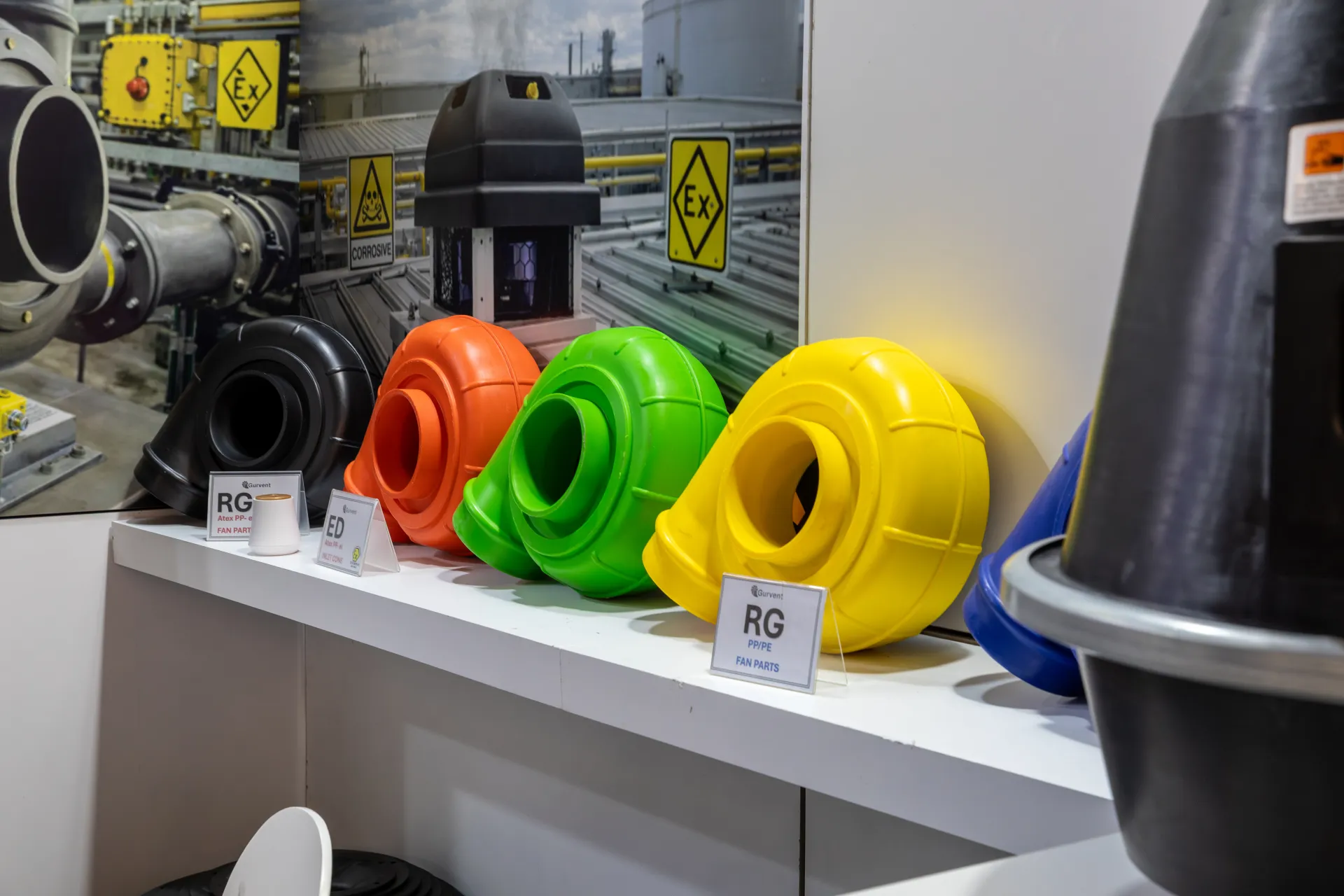 Gurvent plastic fan housings in black, orange, green and yellow at MCE 2026