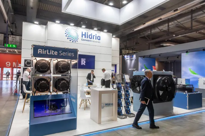 Hidria stand with AirLite Series EC fans and axial fan units at MCE 2026