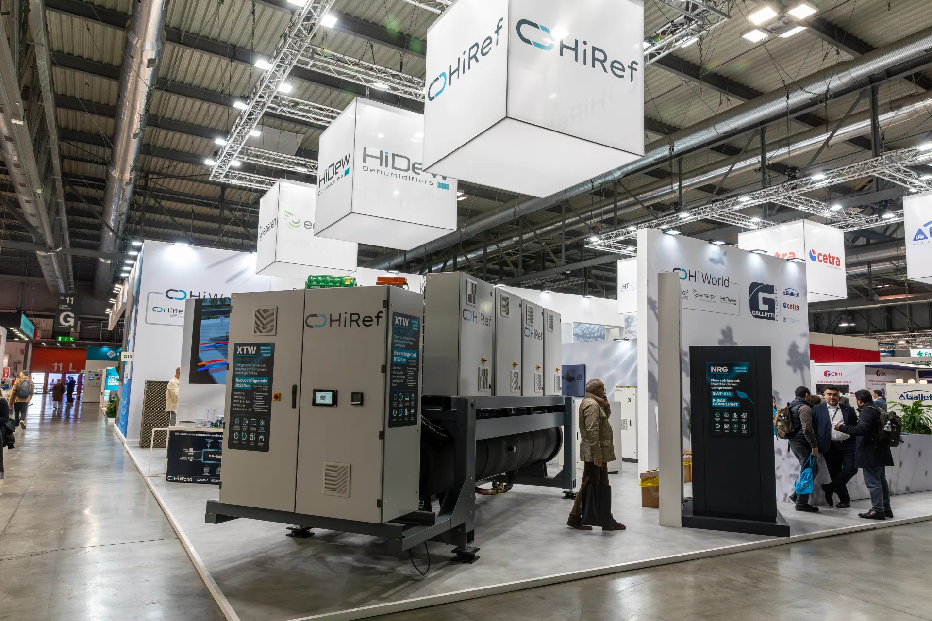 HiRef XTW unit and NRG panel under hanging HiRef and HiDew cubes at MCE 2026