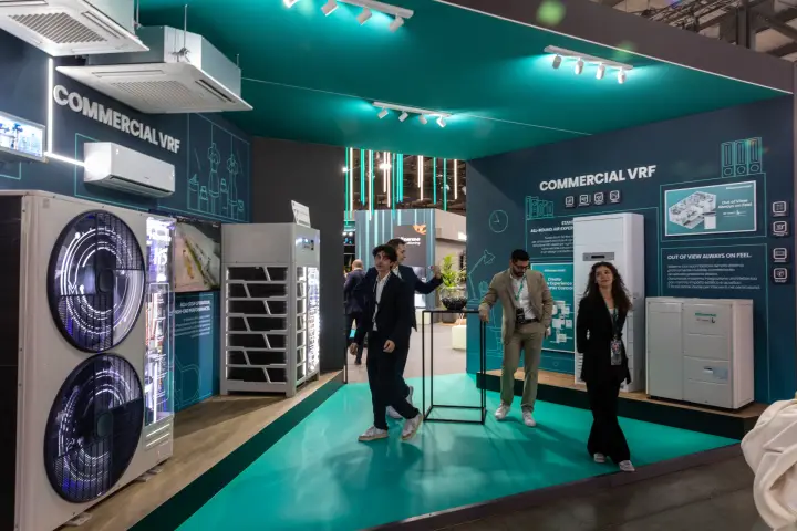Hisense Commercial VRF zone with outdoor units and cassette indoor units at MCE 2026
