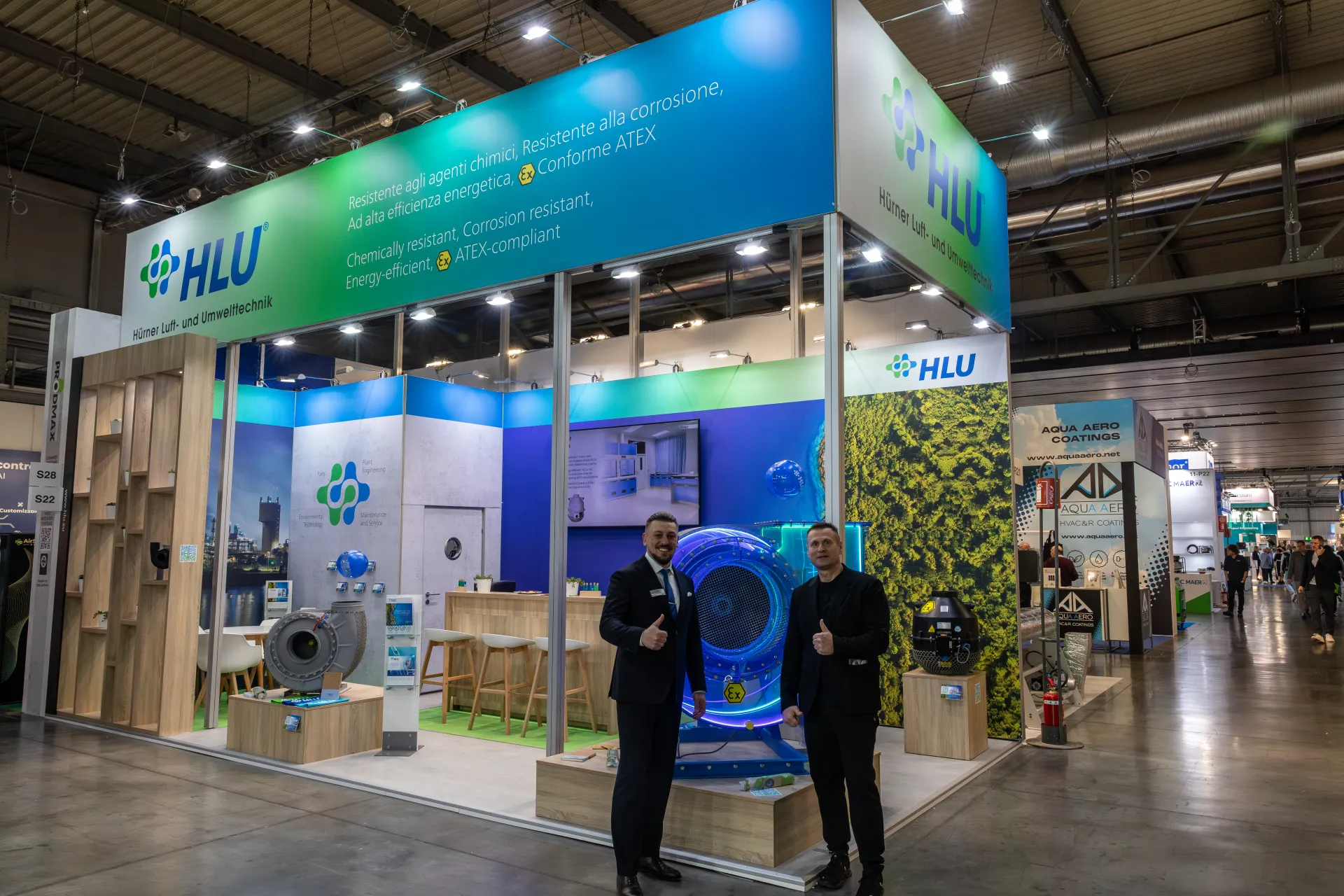 HLU stand with illuminated transparent ATEX fan model at the front at MCE 2026