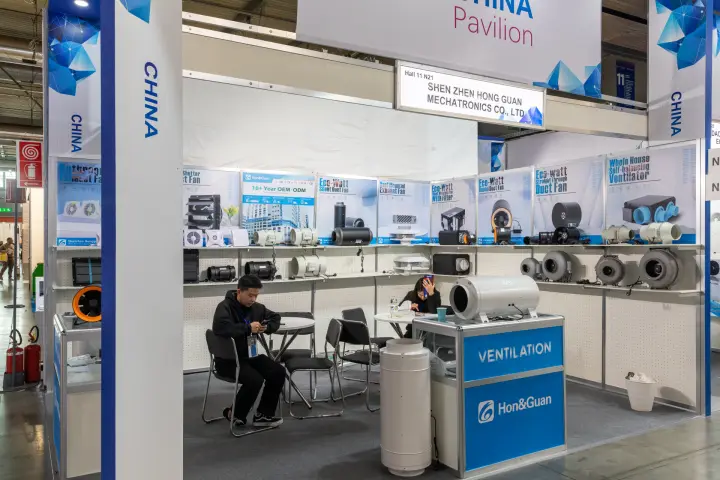 Hon&Guan booth in the China Pavilion with duct and exhaust fans at MCE 2026