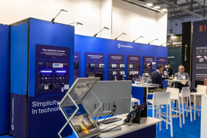 iSMA Controlli Zone Application Controller board and product wall at MCE 2026