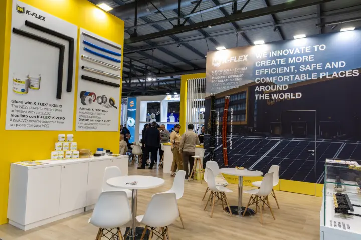 K-Flex lounge with K-ZERO adhesive, tapes and solar pipe systems at MCE 2026