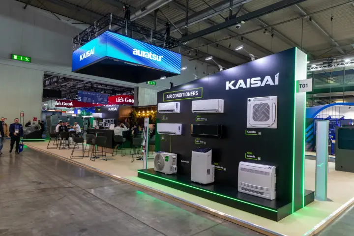 Kaisai air conditioner wall with cassette, console and portable units at MCE 2026