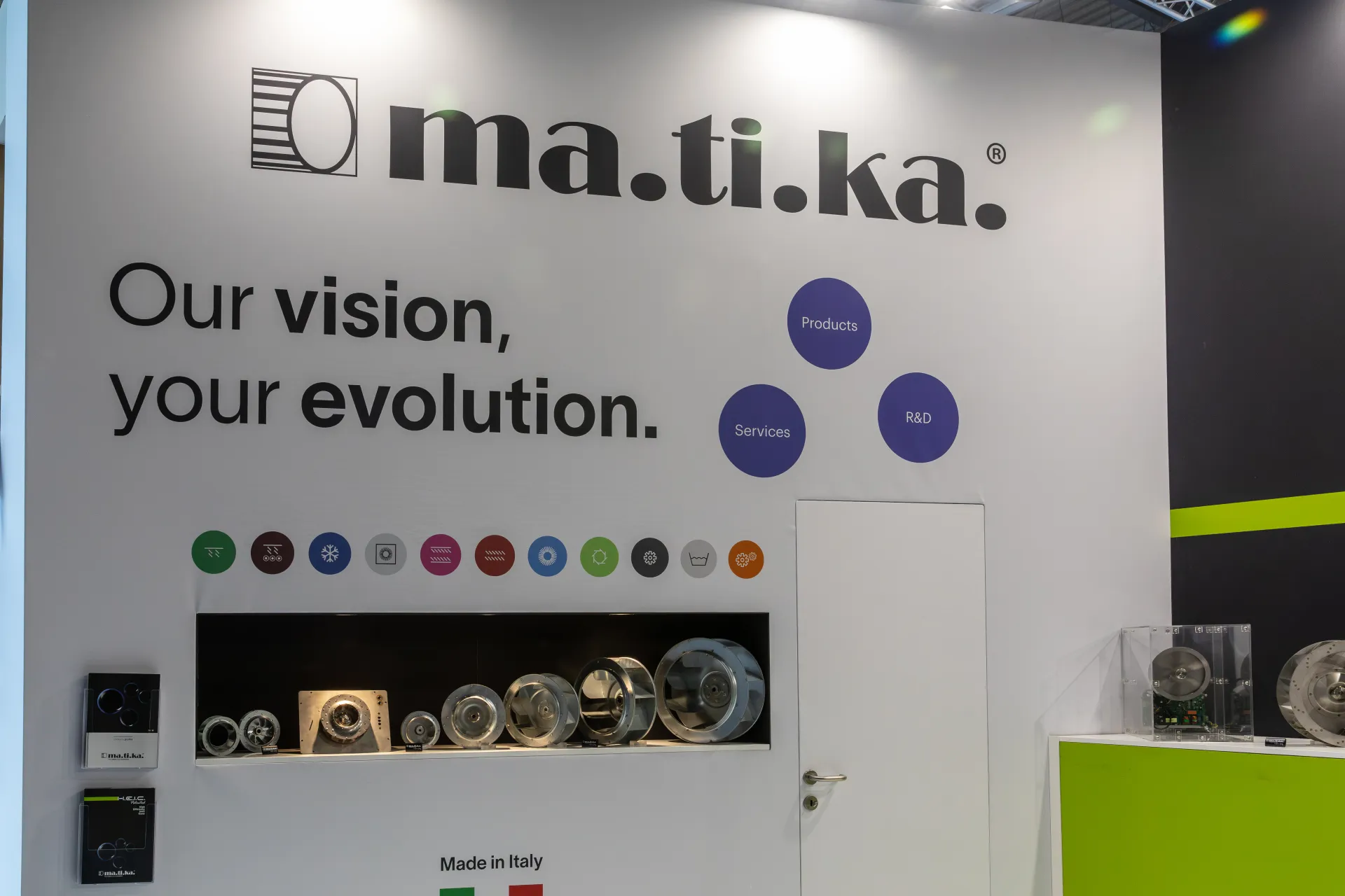 Ma.ti.ka wall with impeller niche and 'Our vision, your evolution.' slogan at MCE 2026