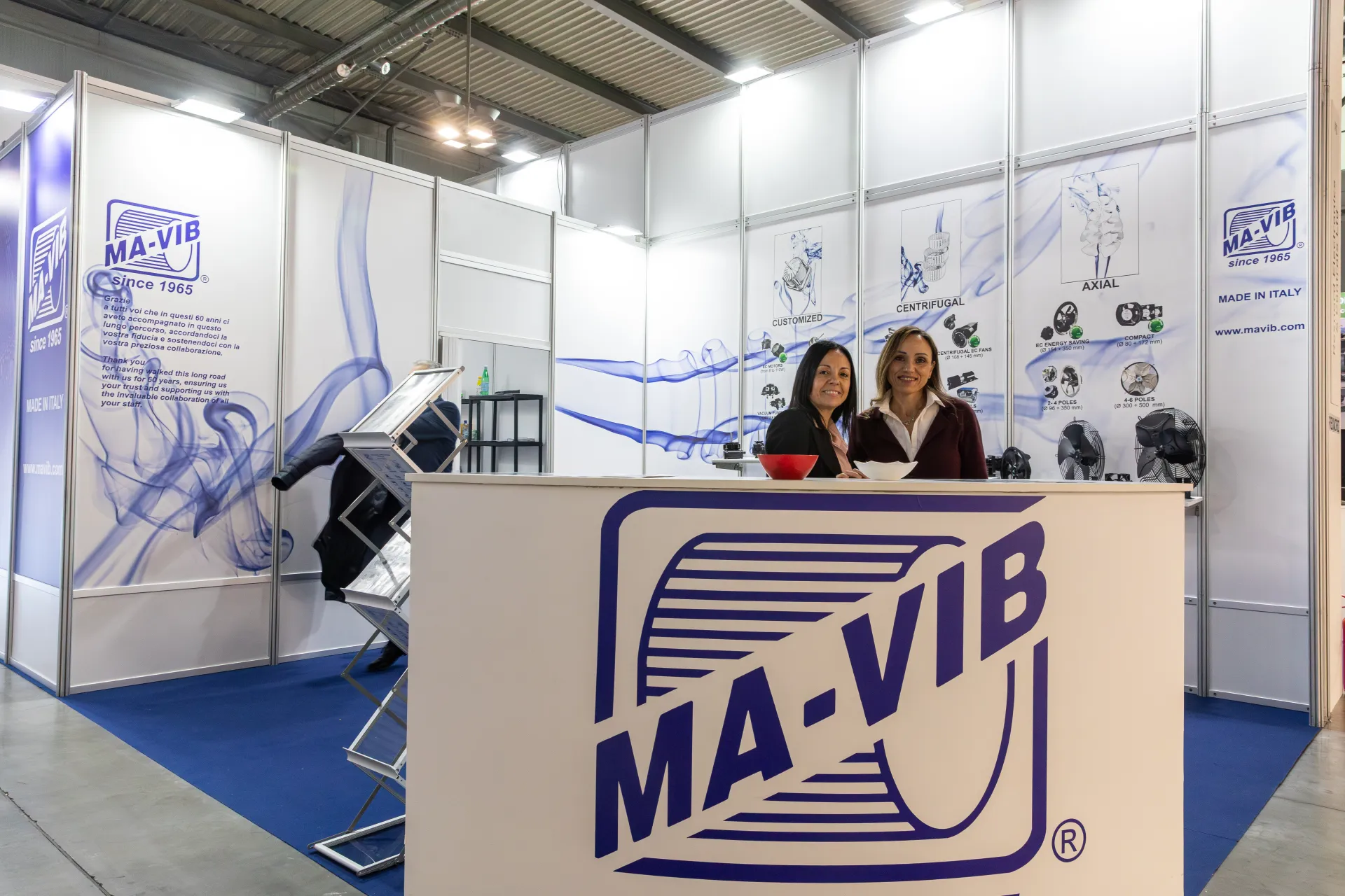 Ma-Vib shell-scheme stand marking 60 years, with axial and centrifugal fans at MCE 2026