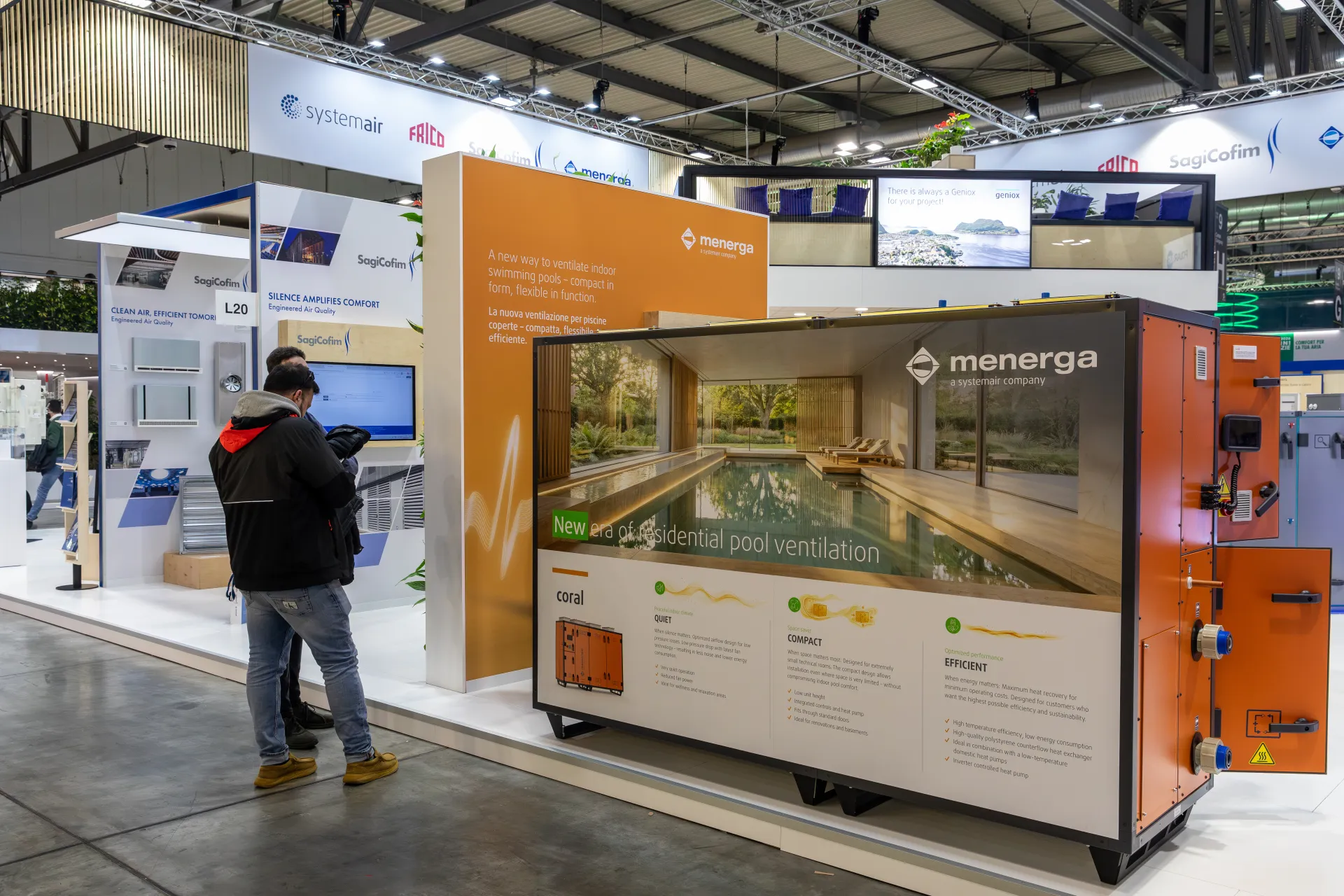 Menerga Coral pool ventilation unit next to the SagiCofim stand at MCE 2026