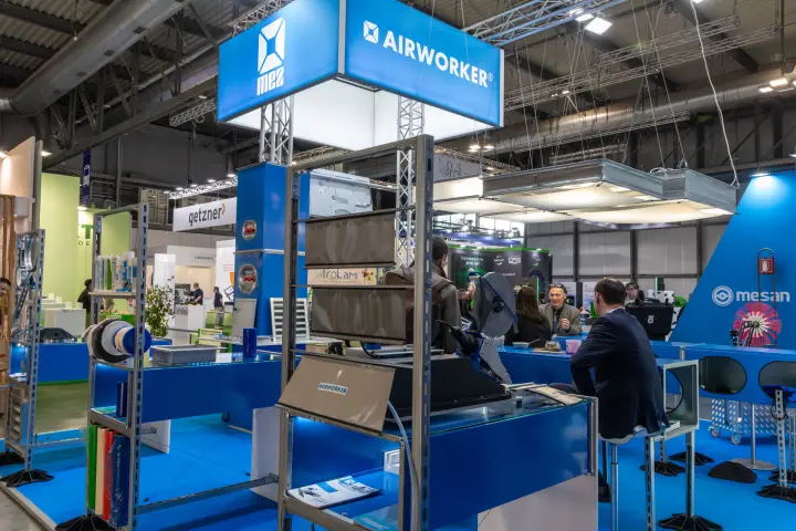 MEZ and Airworker sign box over duct connector displays at MCE 2026