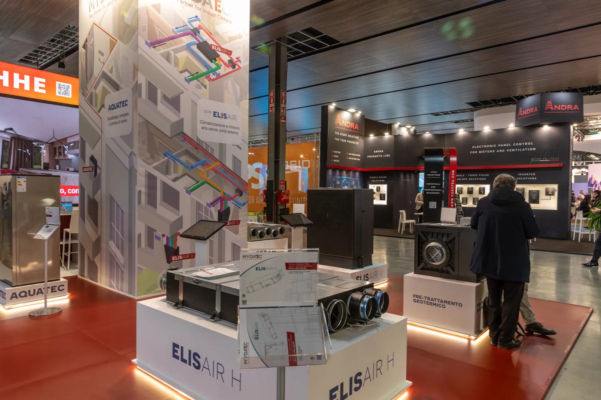 Mydatec ElisAir H and ElisAir V units on illuminated plinths at MCE 2026