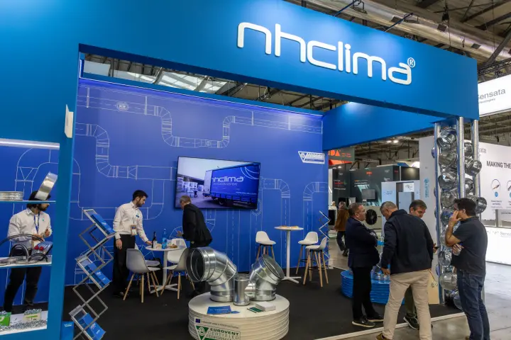 Nhclima stand with spiral duct fittings and Eurovent certification at MCE 2026