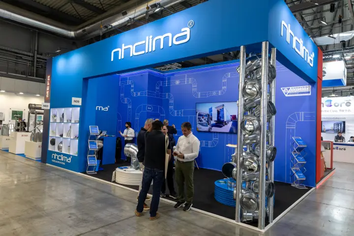 Nhclima ventilation systems stand with galvanised duct fittings at MCE 2026