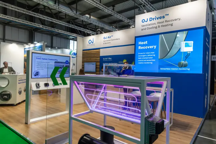 OJ Electronics stand presenting OJ Drives for rotary heat exchangers at MCE 2026