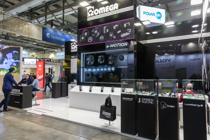 Omega e-MOTION wall with EC axial and centrifugal fans and component showcases at MCE 2026