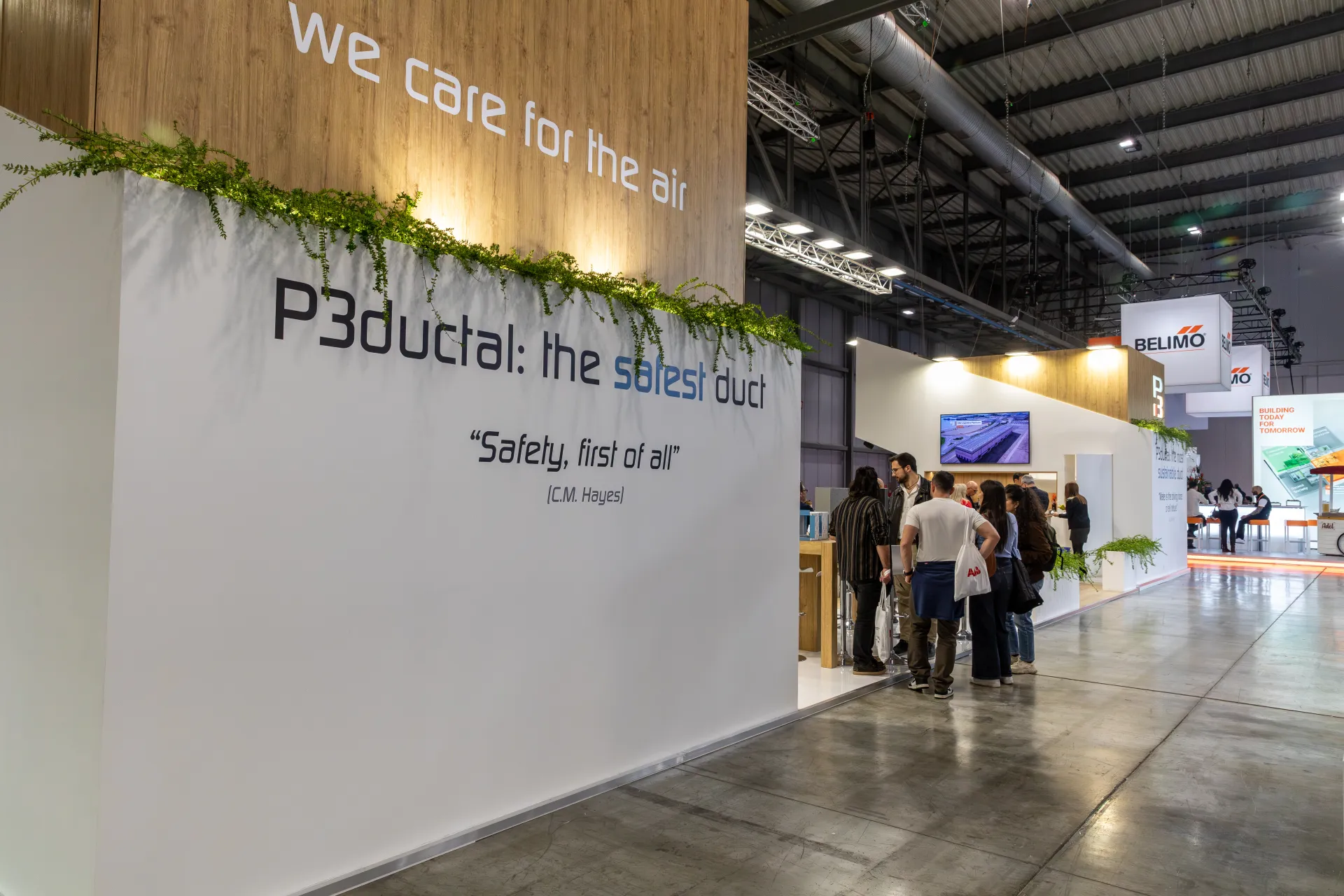P3 wall with 'P3ductal: the safest duct' slogan and trailing greenery at MCE 2026