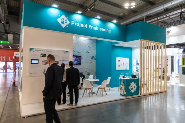 Project Engineering stand with teal fascia and control solution panels at MCE 2026