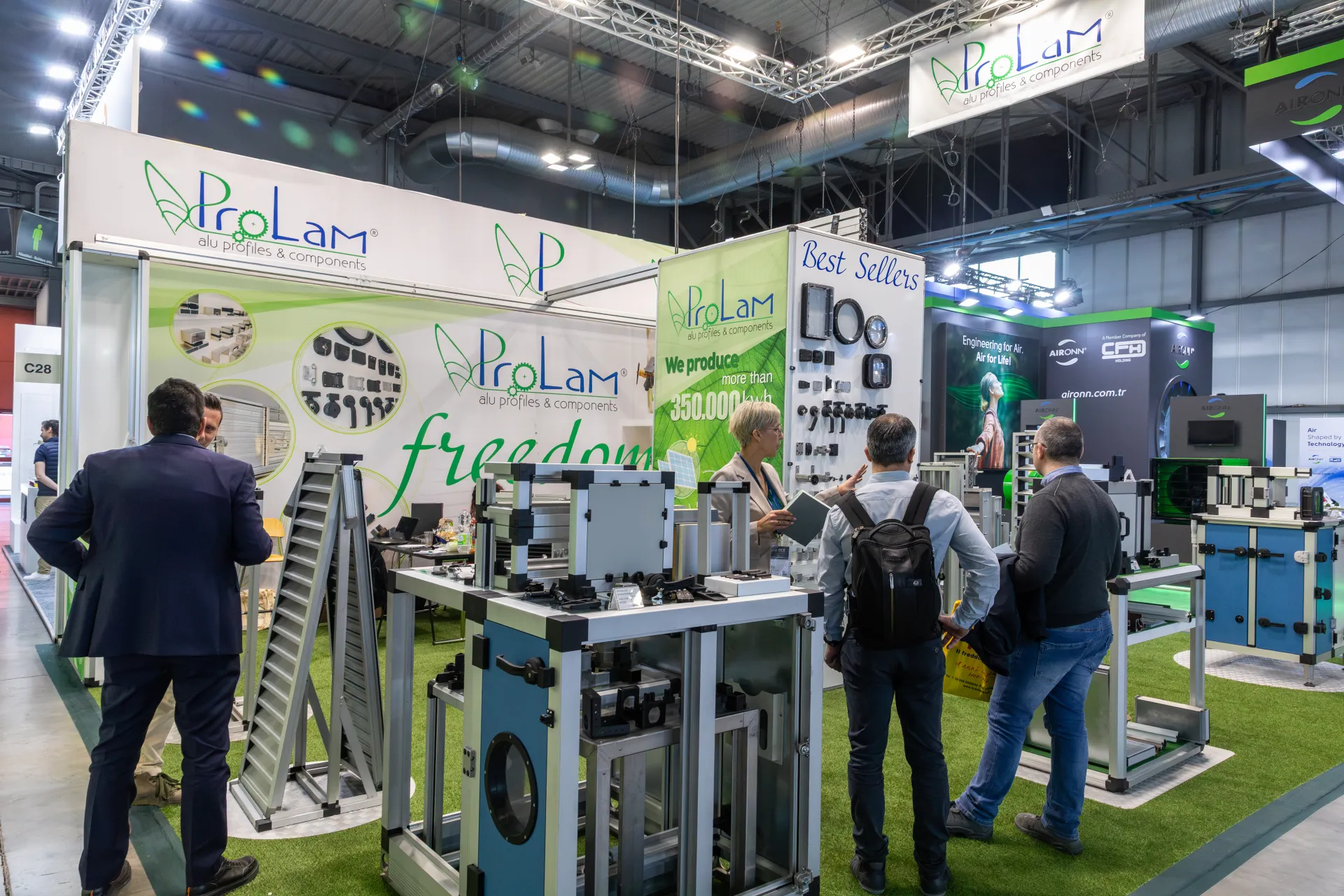 ProLam AHU profiles and components on artificial grass floor at MCE 2026