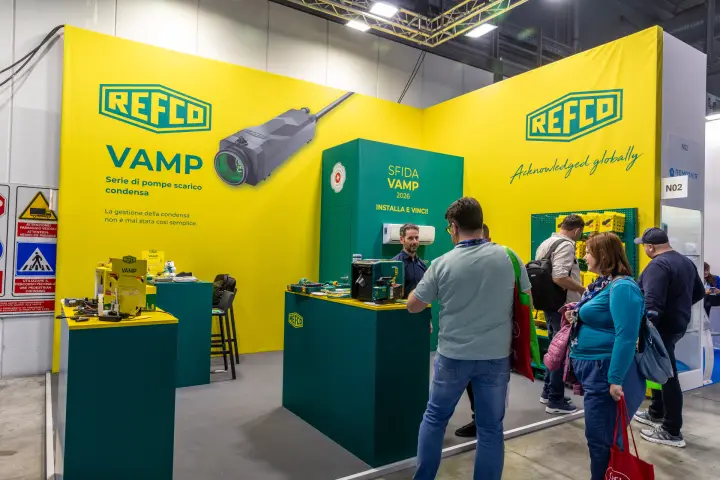 Refco stand presenting VAMP condensate drain pumps at MCE 2026