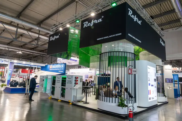 Refra island stand with propane chiller and propane heat pump at MCE 2026