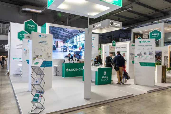 Regin Group stand with Flow, Vent and Room corner zones at MCE 2026
