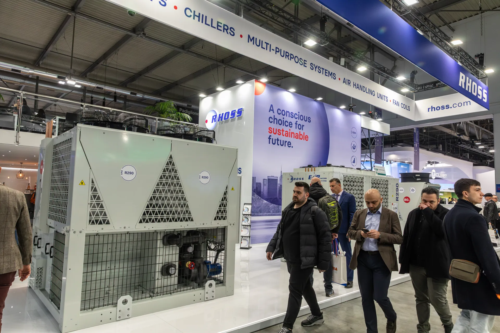 Rhoss stand with R290 air-cooled heat pumps and chillers at MCE 2026
