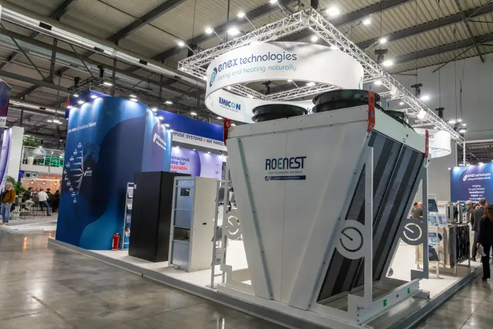 Roenest V-shaped dry cooler on the Enex Technologies stand at MCE 2026