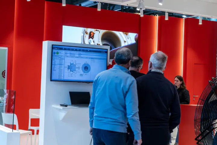 RoVent 10 software showing a plug fan drawing at the Rosenberg stand at MCE 2026