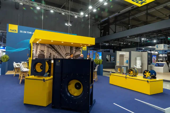 Ruck centrifugal plug fans and axial duct fans on yellow plinths