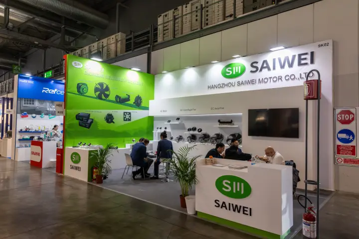 Saiwei stand with EC motors, EC axial and centrifugal fans at MCE 2026