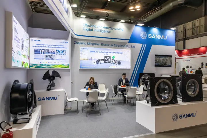 Sanmu stand with axial fan, impeller and EC plug fans on display at MCE 2026