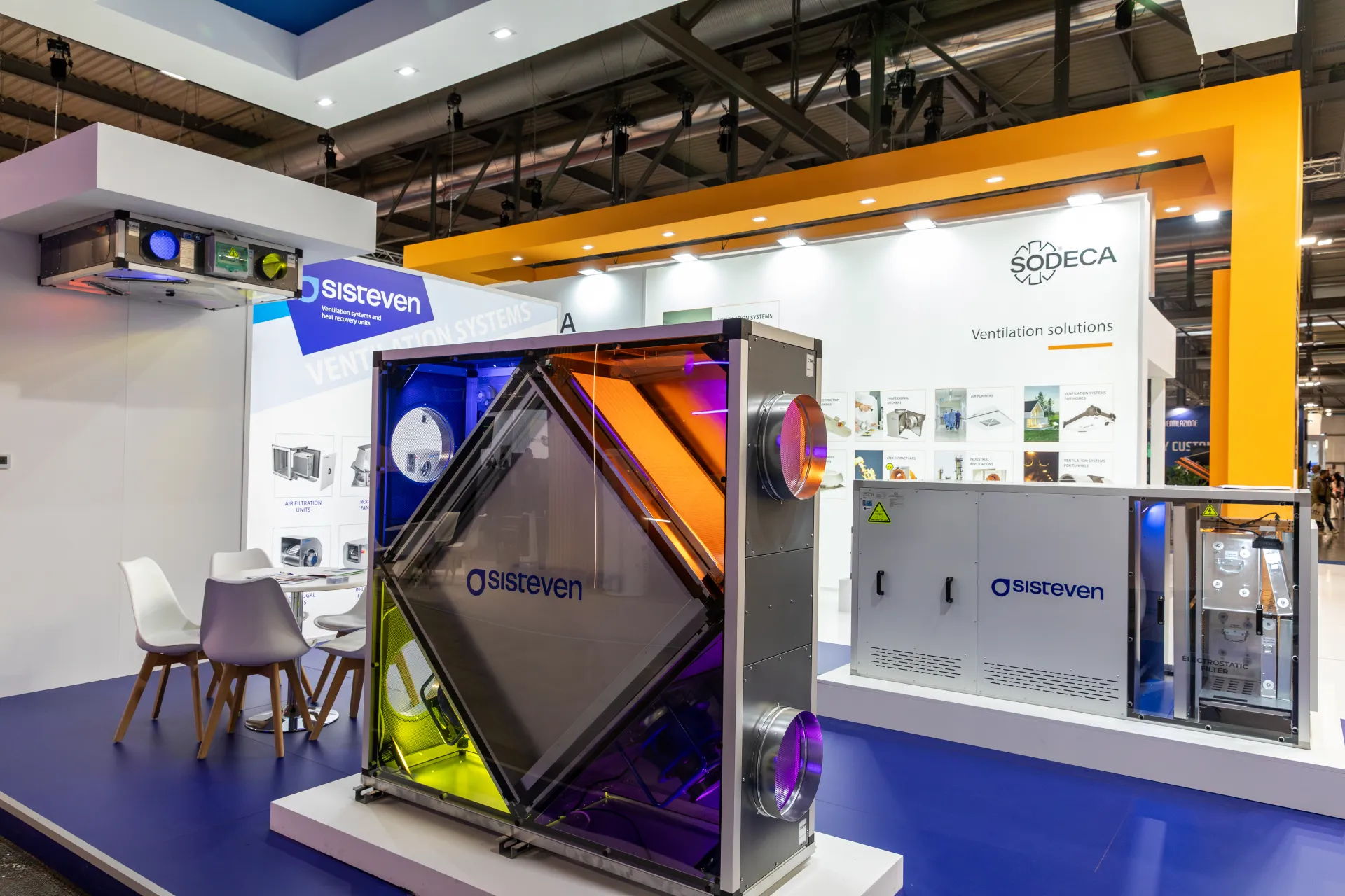 Sisteven heat recovery unit with transparent panels lit in colour at MCE 2026