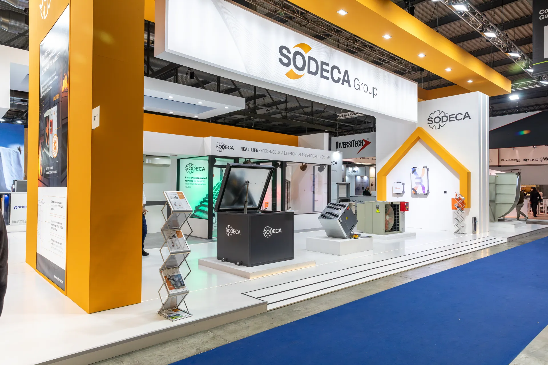 Sodeca Group stand with pressurisation demo room and fan units at MCE 2026