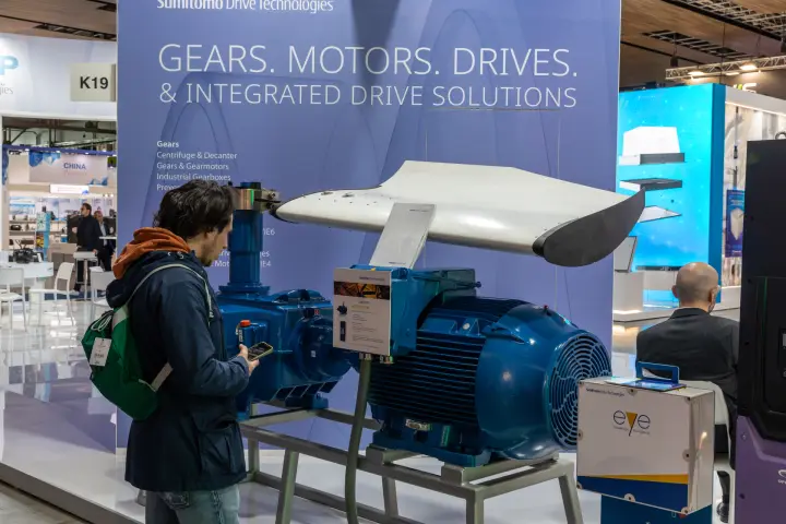Sumitomo gearmotor driving a large fan blade, with Eye monitoring box at MCE 2026
