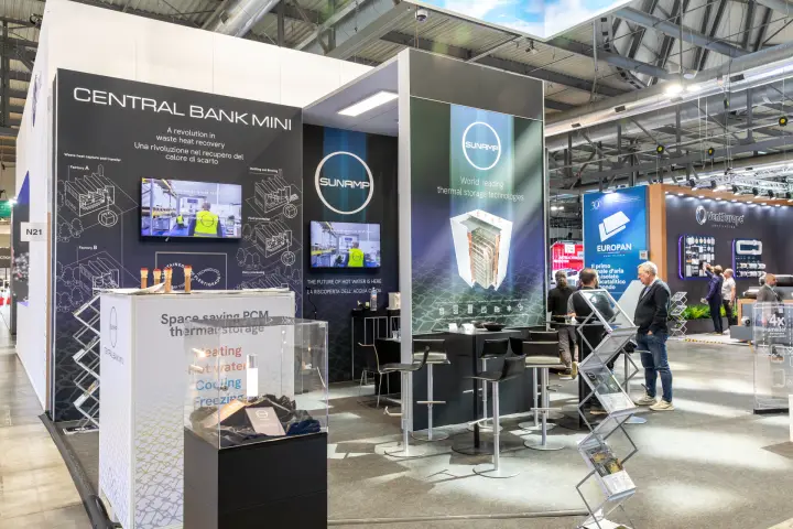 Sunamp stand featuring Central Bank Mini waste heat recovery storage at MCE 2026