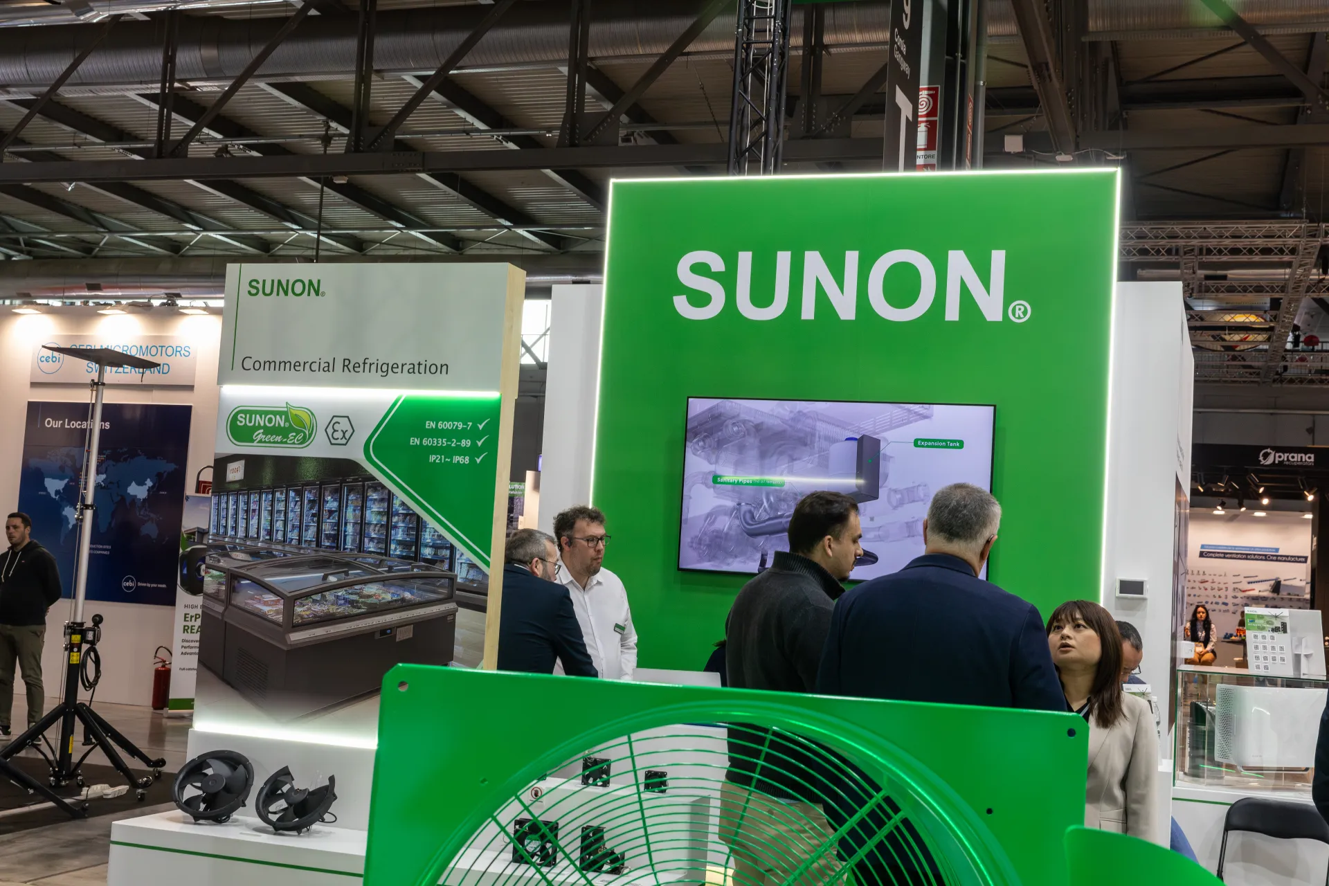 Sunon green feature wall with a commercial refrigeration display at MCE 2026