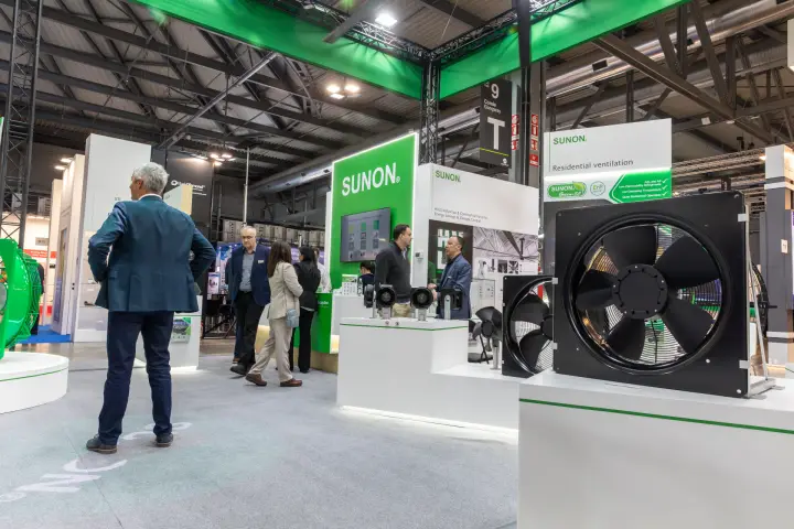Sunon stand with axial fans and Residential ventilation panel at MCE 2026