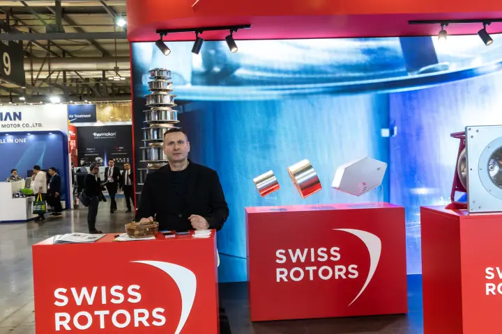 Swiss Rotors counter with foil rolls and hexagonal exchanger on display