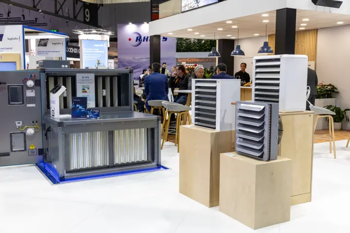 Systemair RP-HP2 heat recovery unit and Frico unit heaters on display at MCE 2026