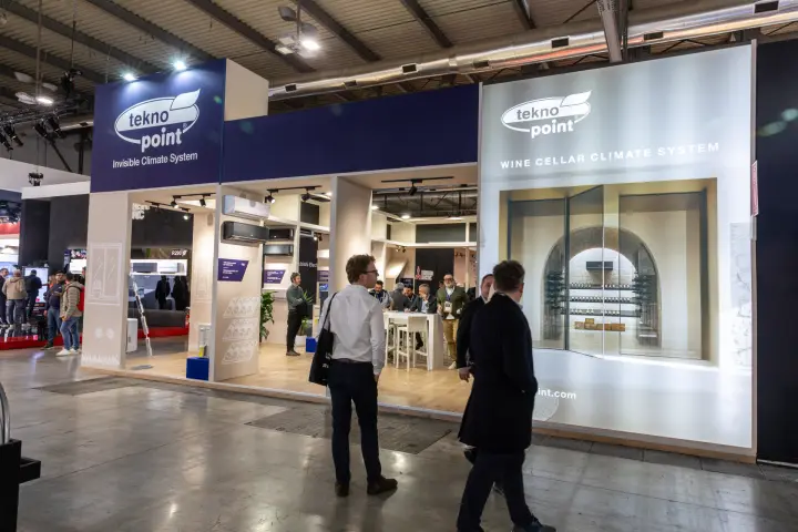 Tekno Point stand with Invisible Climate System and wine cellar display at MCE 2026