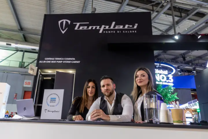 Templari counter beneath the Pompe di Calore logo on stand U11 at MCE 2026