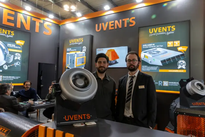 Uvents counter with inline duct fan and backlit fan posters
