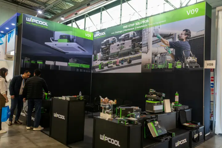 Wipcool stand with HVAC service tools in branded cases at MCE 2026