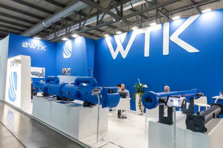 WTK stand with blue insulated shell-and-tube heat exchangers at MCE 2026