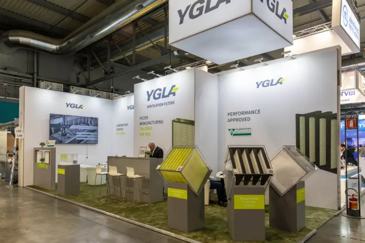 YGLA stand with Eurovent-certified ventilation filters at MCE 2026