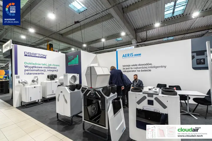 Aeris Next unit with open front panel revealing its fan at Warsaw HVAC Expo 2024