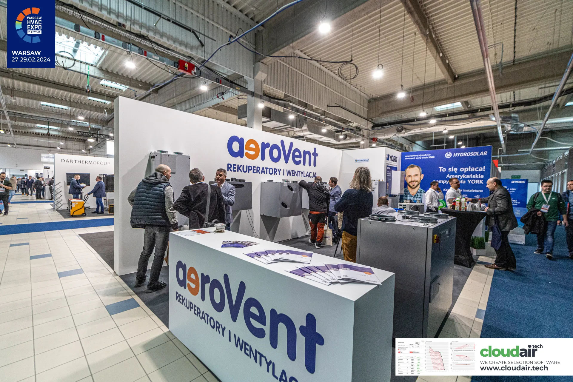 Aerovent stand with wall-mounted heat recovery units and branded counter at Warsaw HVAC Expo 2024