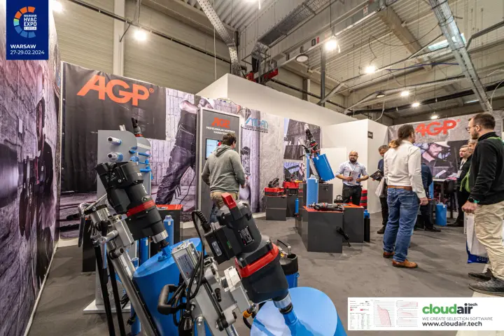 AGP diamond drill rigs in the foreground of the stand at Warsaw HVAC Expo 2024