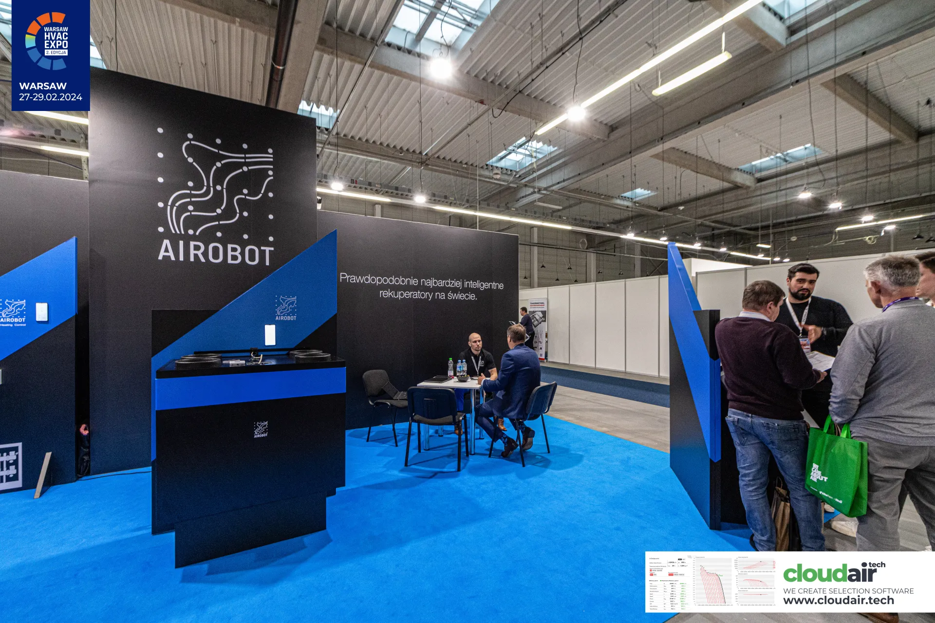 Airobot stand with recuperator display and meeting table under its slogan at Warsaw HVAC Expo 2024