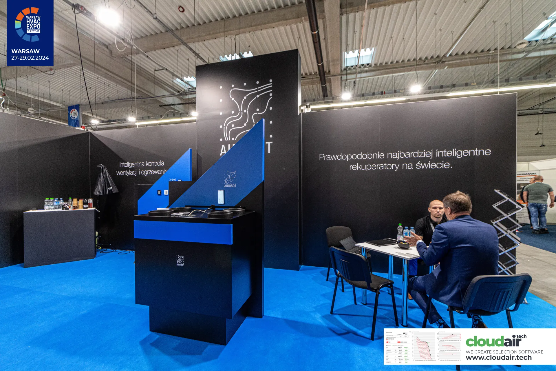 Airobot stand with slogans on intelligent ventilation and heating control at Warsaw HVAC Expo 2024